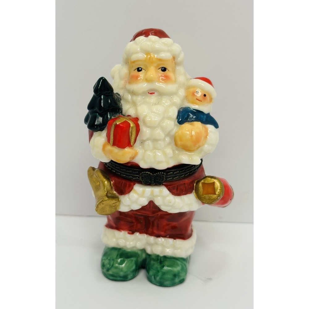 Kurt Adler Porcelain Santa Claus Hinged Trinket Box Christmas Figurine Red 4.25"